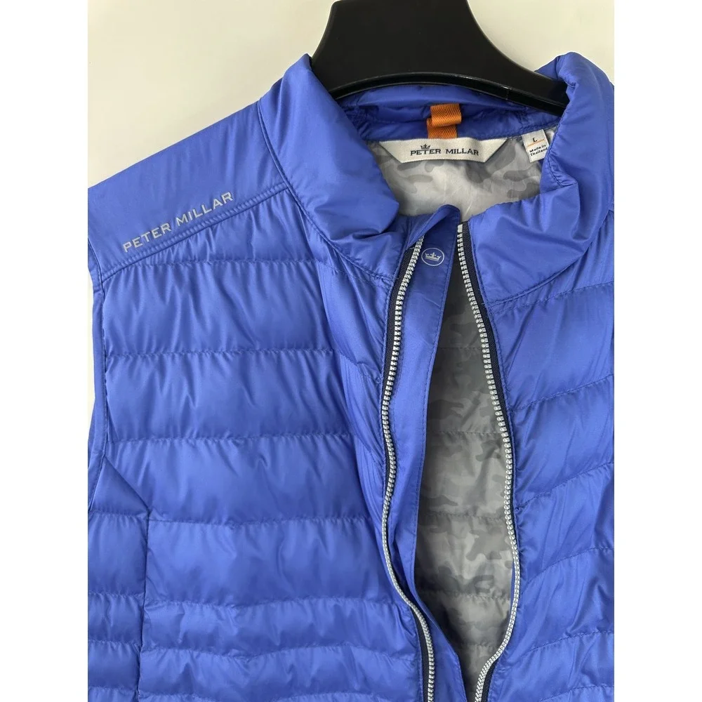 Peter Millar Hyperlight Quilted Puffer Vest Mens Large Blue Full Zip Crown Sport - Picture 6 of 13